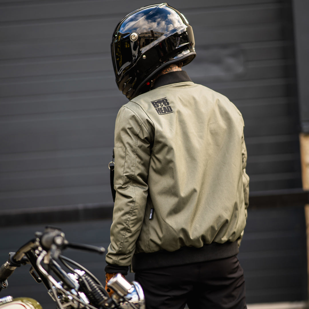 Mootorratta jakk Kaitsev tekstiil Alpha Bomber Green | Soomustatud AAA